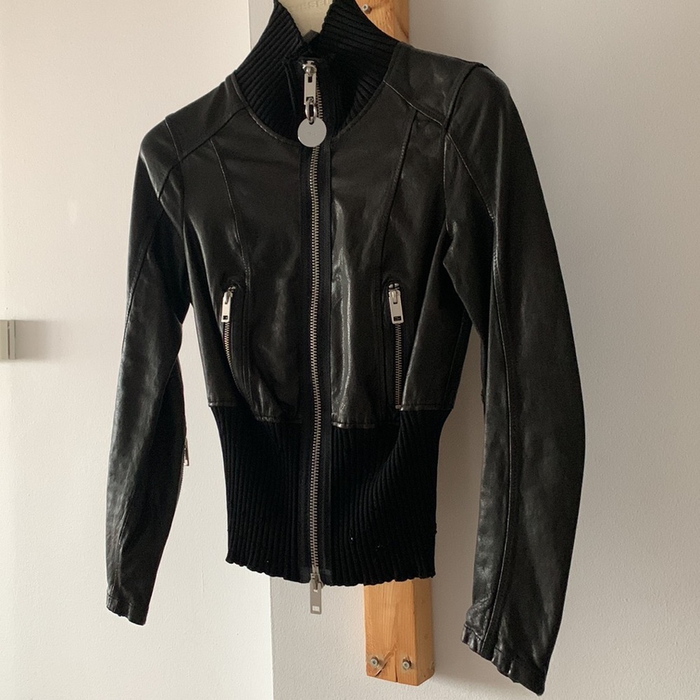 BNWT Diesel L-Lys-B Jacket Leather Jacket Distressed SZ XXS BLACK Hi Neck